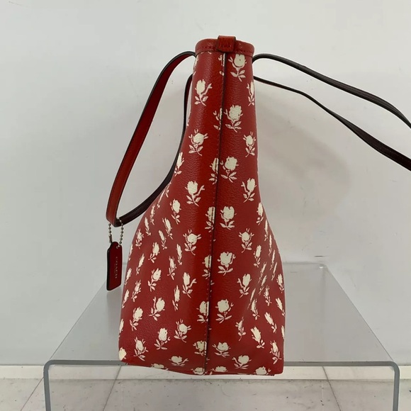 Coach Red & White Floral Tote Shoulder Bag - Picture 6 of 8
